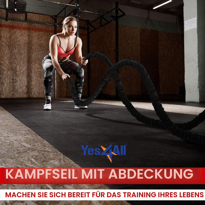 Yes4All Battle Rope, Trainingsseil, Übungsseil mit Schutzhülle - Stahlanker & Riemen inklusive Train