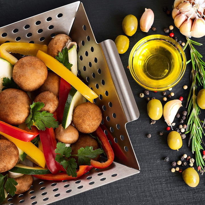 Blumtal Grillschale aus 100% Edelstahl - perfekt für Grillgemüse, Grillkorb geeignet für alle Grilla