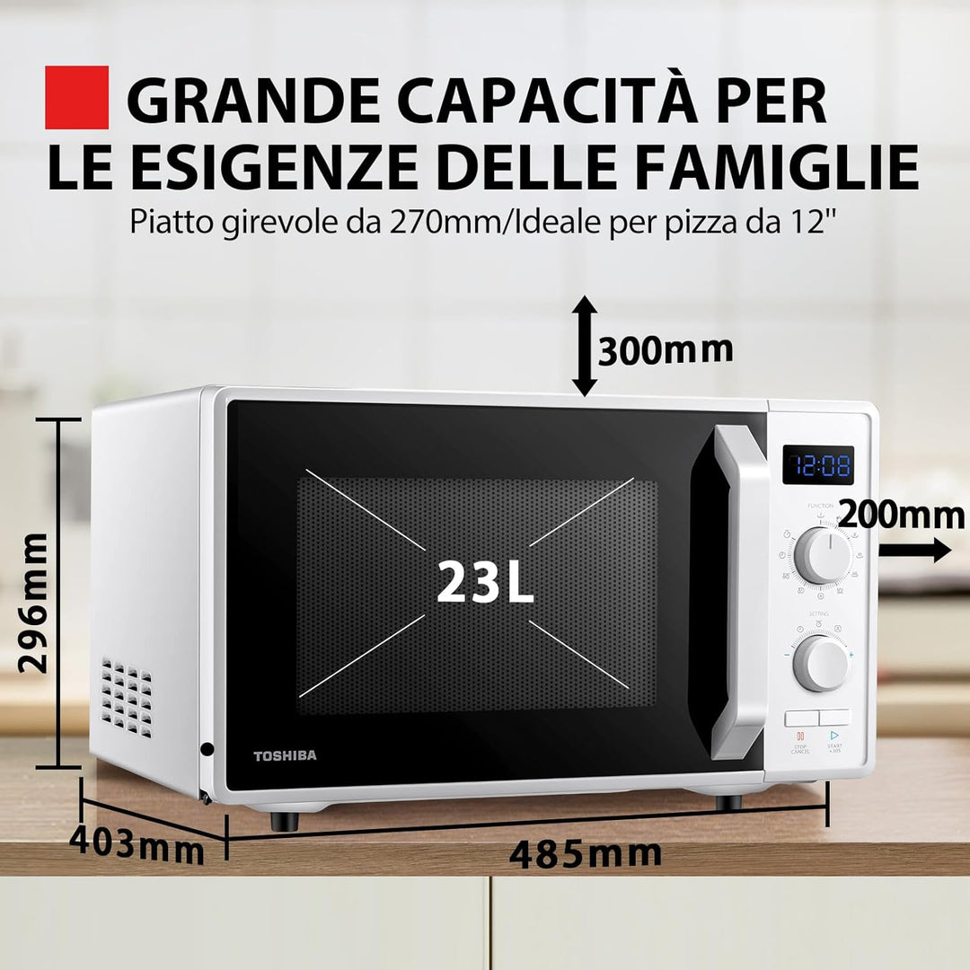 Toshiba MW2-AG23P(WH) 3-in-1 Mikrowelle mit Grill 1050 W, kombiniertes Kochen, 23 l, Drehteller mit