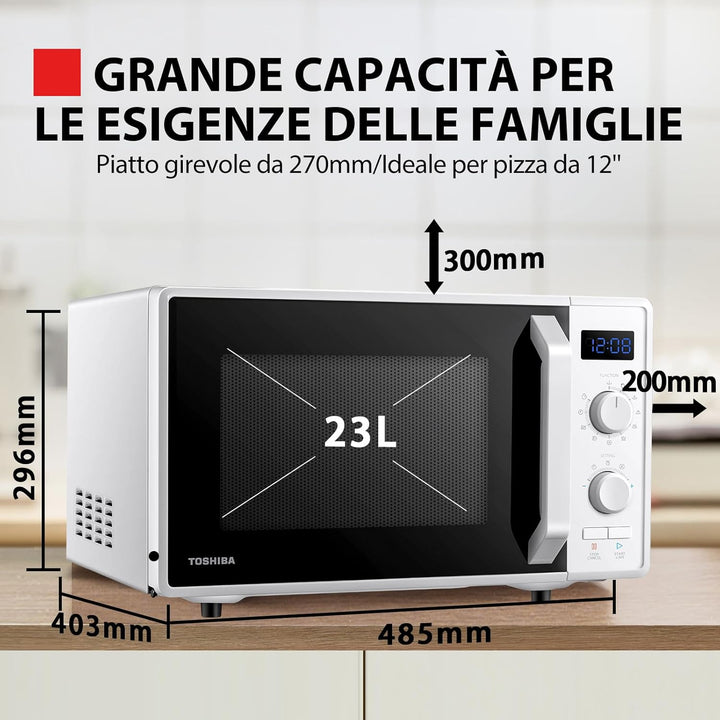 Toshiba MW2-AG23P(WH) 3-in-1 Mikrowelle mit Grill 1050 W, kombiniertes Kochen, 23 l, Drehteller mit