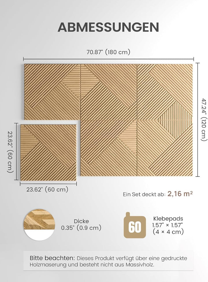 Fluxynara Akustikpaneele 180×120 cm, 6er-Set, Eiche Natur/Raute Fine-stripe 6-pack Eiche Natur/Raute