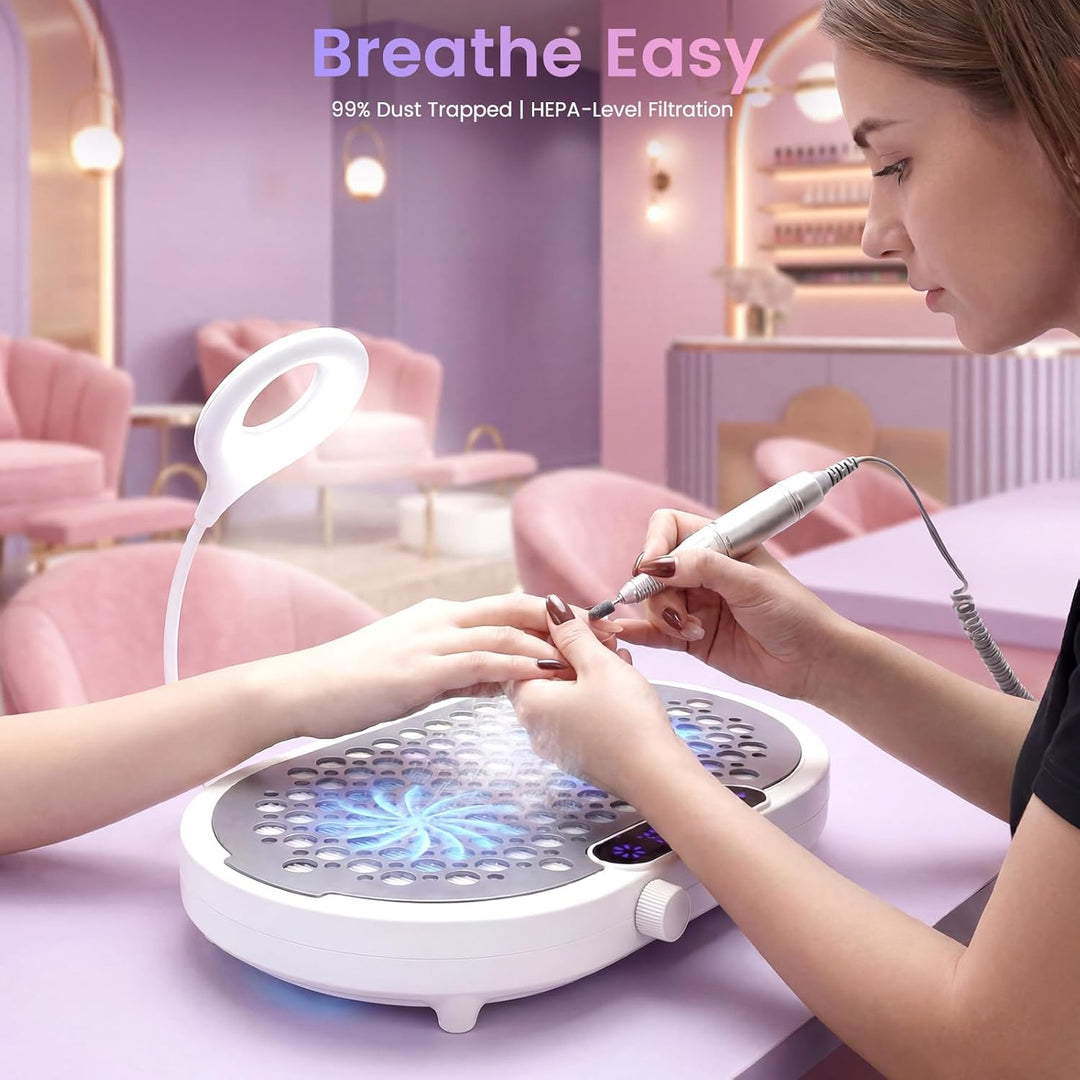 Staubabsaugung Für Nägel,Mit Led-Leuchten,Mit Filter Wiederverwendbar,10 Saugstufen,2*Leiser Turbomo