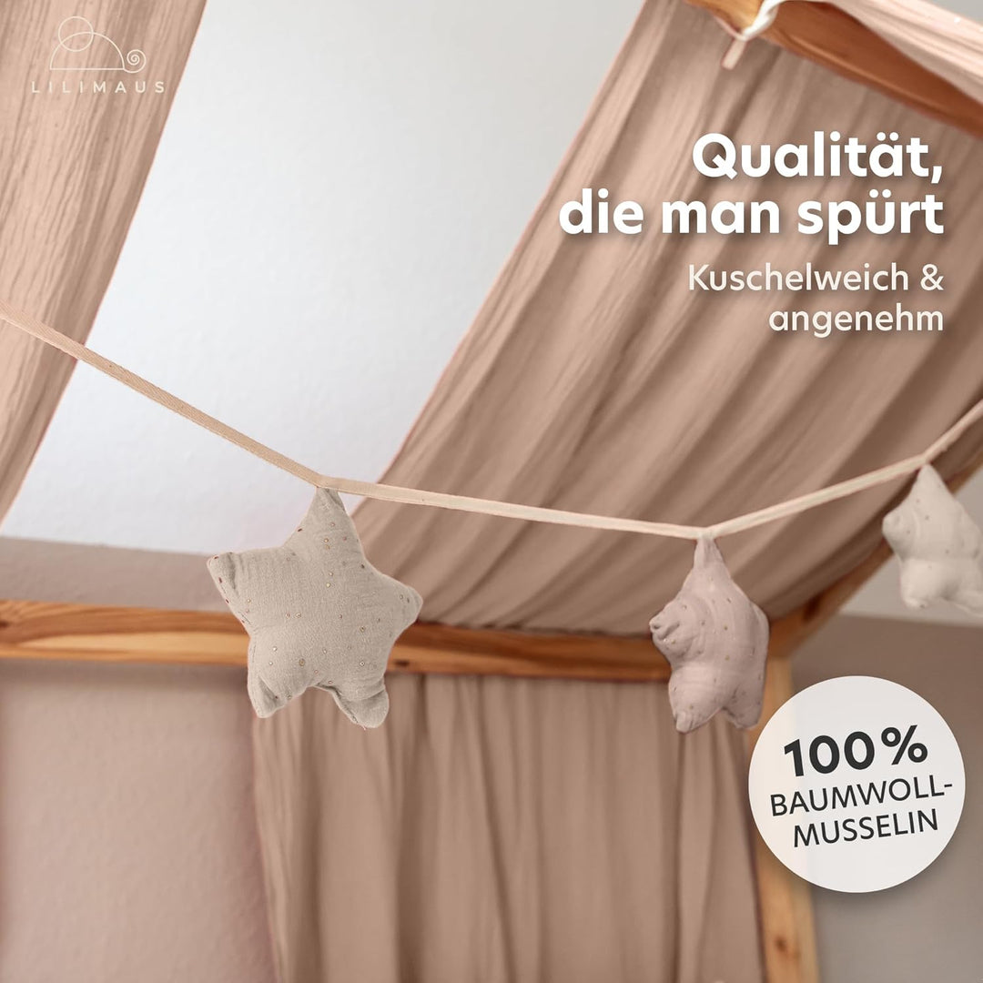 LILIMAUS Sternen Wimpelkette Stoff - Mit Goldapplikation in 12 Farben - 100% Baumwolle Handmade - Mu