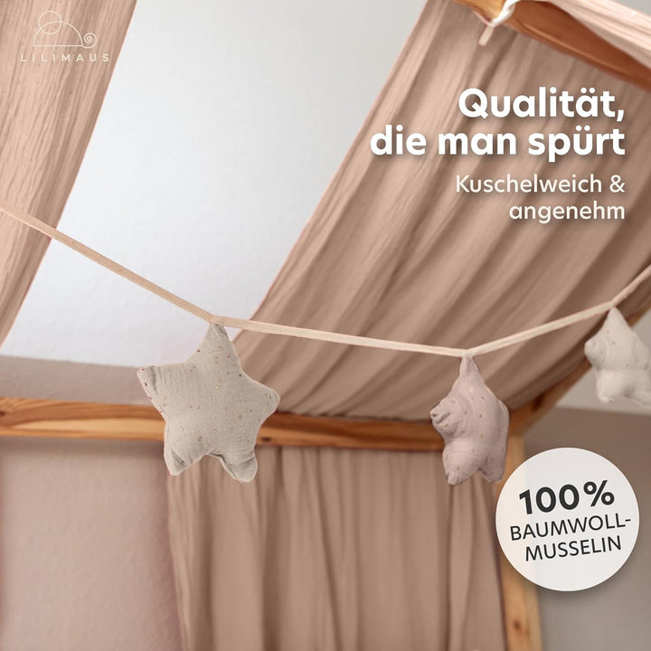 LILIMAUS Sternen Wimpelkette Stoff - Mit Goldapplikation in 12 Farben - 100% Baumwolle Handmade - Mu