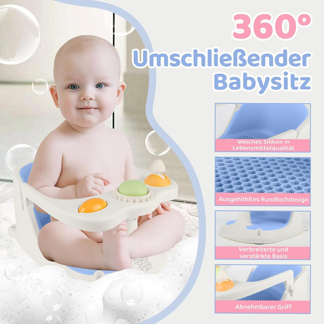 Baby Badesitz ab 6 Monate, Badewannensitz mit 4-starken Saugnäpfen, Rutschfester Badesitz Baby mit S