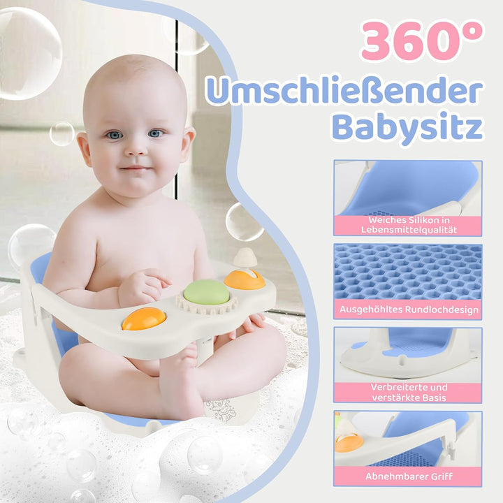 Baby Badesitz ab 6 Monate, Badewannensitz mit 4-starken Saugnäpfen, Rutschfester Badesitz Baby mit S