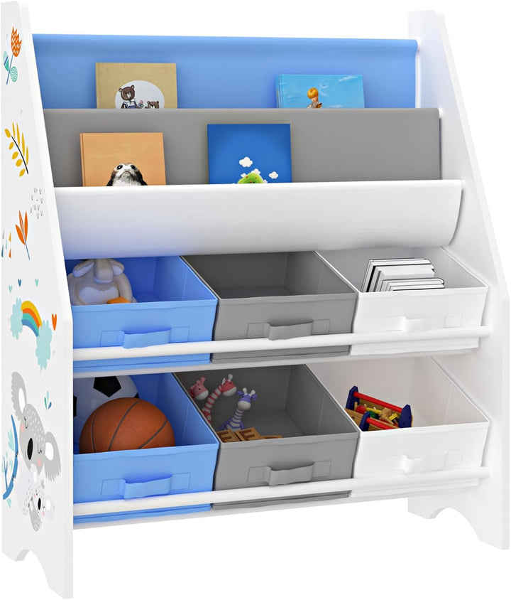 [en.casa] Kinderregal Ponteceso Bücherregal mit 2 Ablagefächern Spielzeugregal 6 Boxen Bücherkiste m