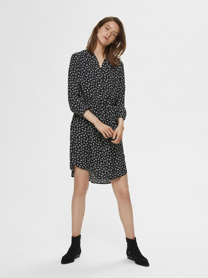 NAME IT Damen Slfdamina 7/8 Aop Dress B Noos, 34 Black/Aop:flower Aop