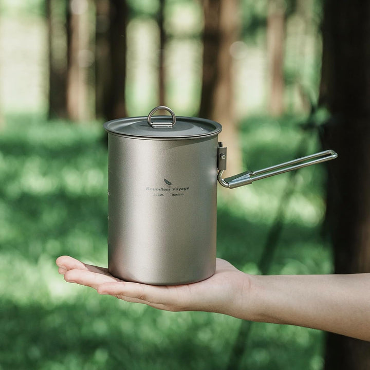 Boundless Voyage Ultraleichtflugzeuge Tragbare 900ml Outdoor Titan Topf mit Deckel Klappgriff Campin