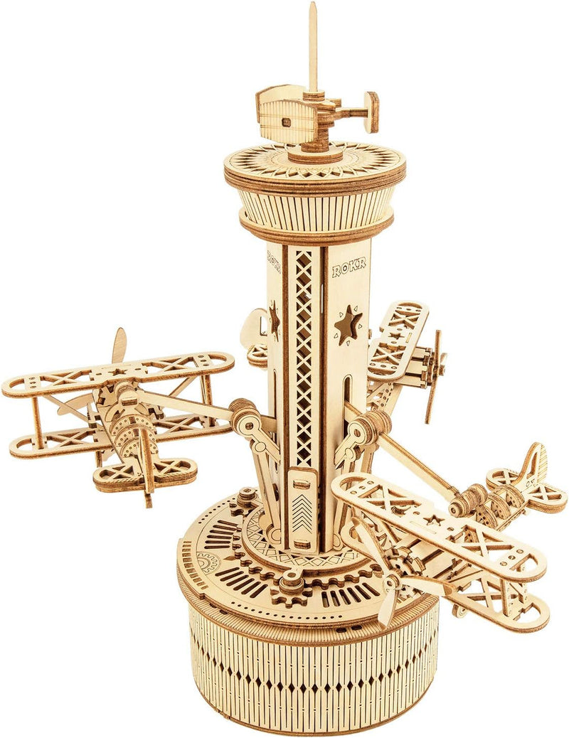 ROKR Mechanisch Holz 3D Puzzle für Erwachsene Modellbausatz für Teenager-Flugzeug Turm