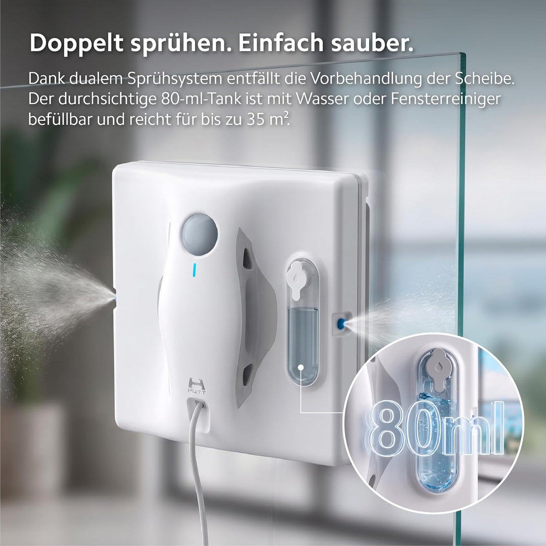 HUTT W8 Fensterreinigungsroboter mit Fernbedienung | 2-Fach Sprühsystem & 3800Pa Saugkraft | 80ml Ta