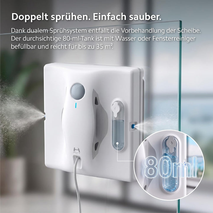HUTT W8 Fensterreinigungsroboter mit Fernbedienung | 2-Fach Sprühsystem & 3800Pa Saugkraft | 80ml Ta