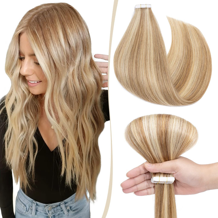 SEGO Tape Extensions Remy Echthaar Klebeband Haarverlängerung Haarteile 100% Human Haar 10pcs Weissb