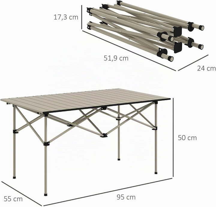 Outsunny Campingtisch Klapptisch mit X-Rahmen und aufrollbarer Tischplatte aus leichtem Aluminium Ga