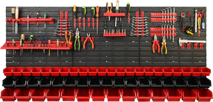 Lagersystem Werkstattregal | 172 x 78 cm | 53 stck. Box | Wandregal mit Werkzeughalterungen und Stap