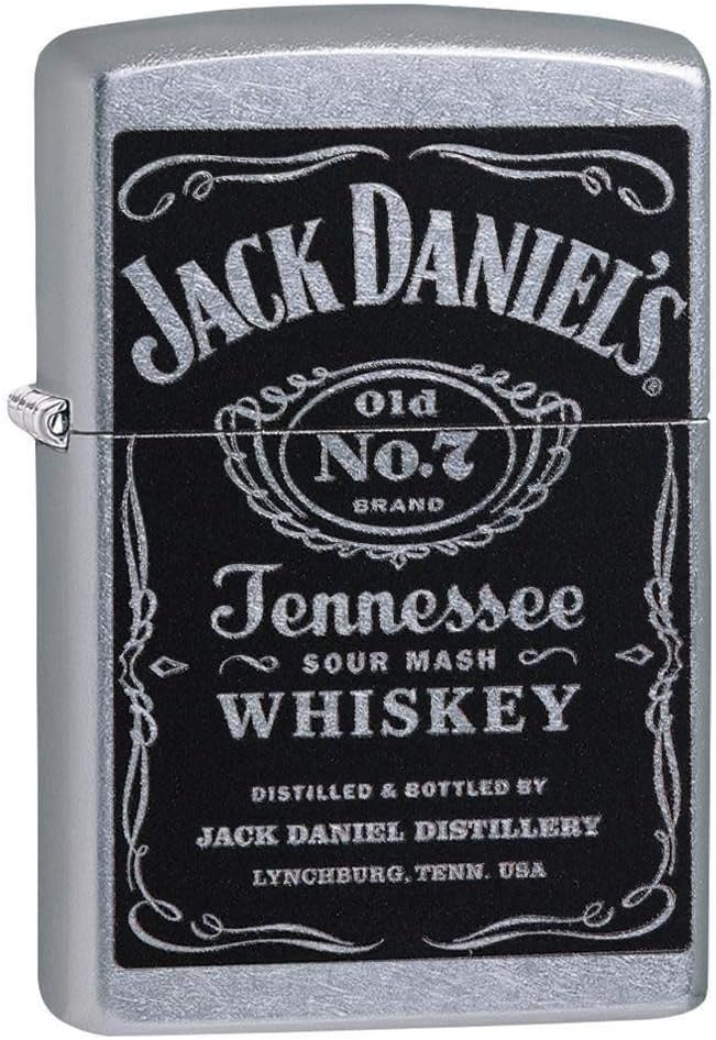 Zippo Feuerzeug mit Jack Daniel's Etikett, Street Chrome Schwarz / Chrom, Schwarz / Chrom