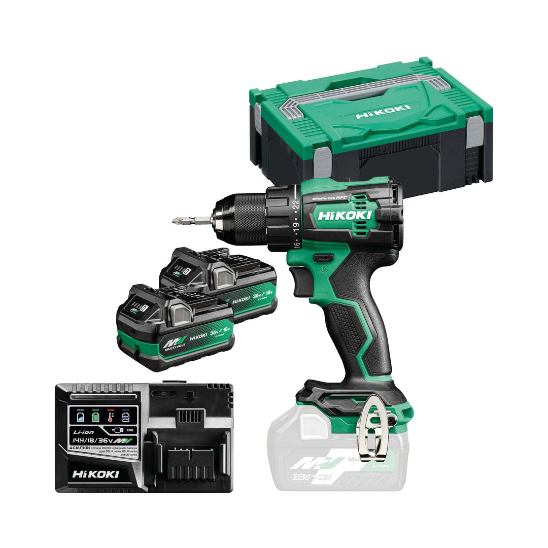 HIKOKI Akku Bohrschrauber DS18DEWRZ, Bohrfutterweite: 1,5-13 mm (18V, 5,0 Ah Li-ion Akku, Max. Festd