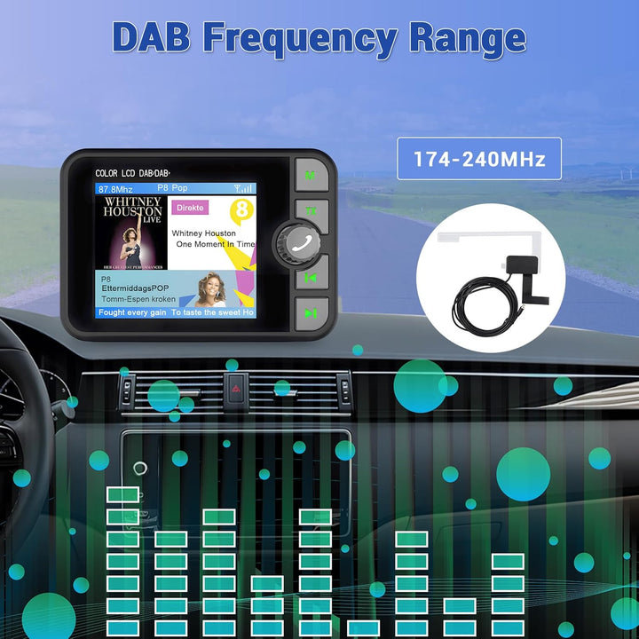 Digitalradio DAB DAB+ Adapter für Autoradio, 2,4 Zoll LCD Display mit Musik Bluetooth + DAB/FM Trans