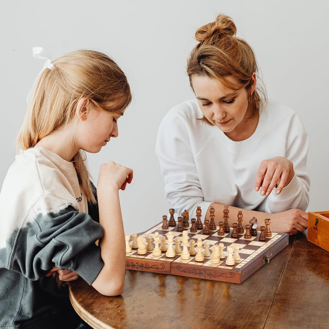 Syrace Schachspiel Schach Schachbrett aus Holz für Kinder und Erwachsene, Zusammenklappbar, Handgefe