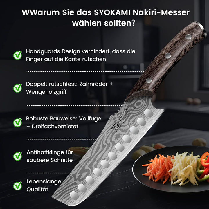 SYOKAMI 18,3 cm Kochmesser, grosses Gemüsemesser im japanischen Stil, rasiermesserscharf für präzise