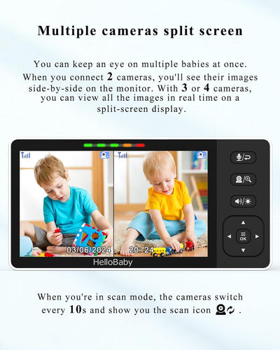 HelloBaby Babyphone mit Kamera, 5,5 Zoll Geteilter 720P Bildschirm,ohne WLAN, 320° Schwenken-120° Ne