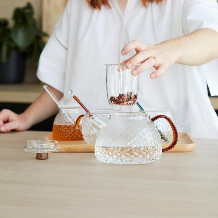 Point-Virgule Teekanne mit Filter aus Borosilikatglas, gehämmert, 1000 ml Durchsichtig 1000 ml Glass