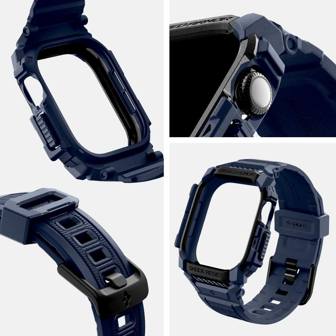Spigen Rugged Armor Pro Hülle mit Armband Kompatibel mit Apple Watch 11/10 42mm (2025/2024) Marinebl