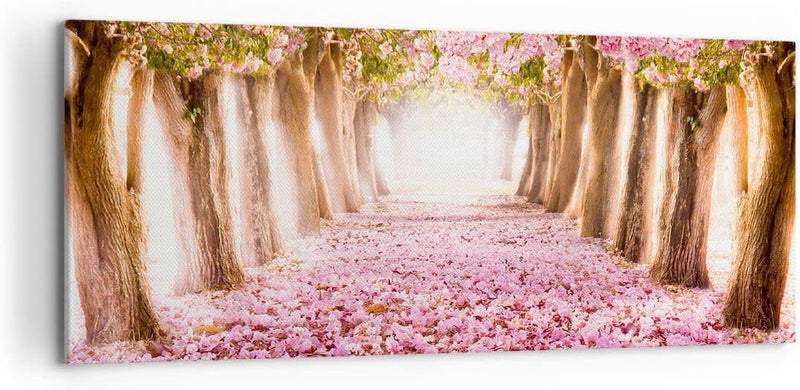 Wandbilder Dekoration Wohnzimmer Baum Blumen Kirsche Natur Panorama Bilder auf Leinwand 120x50cm Lei