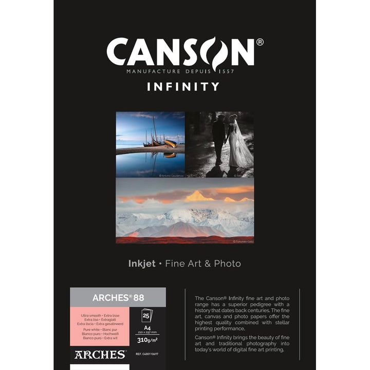 Canson Infinity Arches 88, 100% satiniert, 310 g, A4, 25 Stück, naturweiss