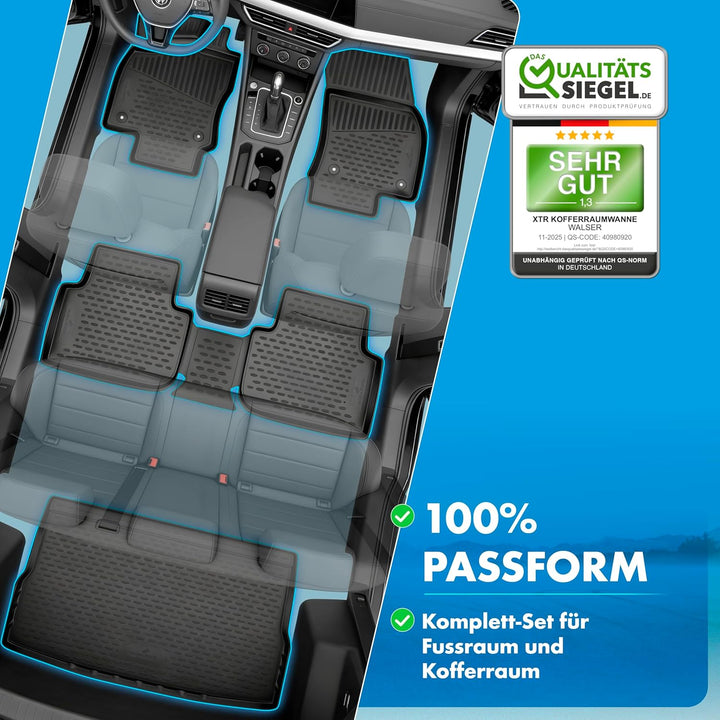 WALSER Kofferraumwanne &amp; Gummi Fussmatten Set für Skoda Enyaq iV SUV (5AZ) 10/2020-Heute, 100% passg