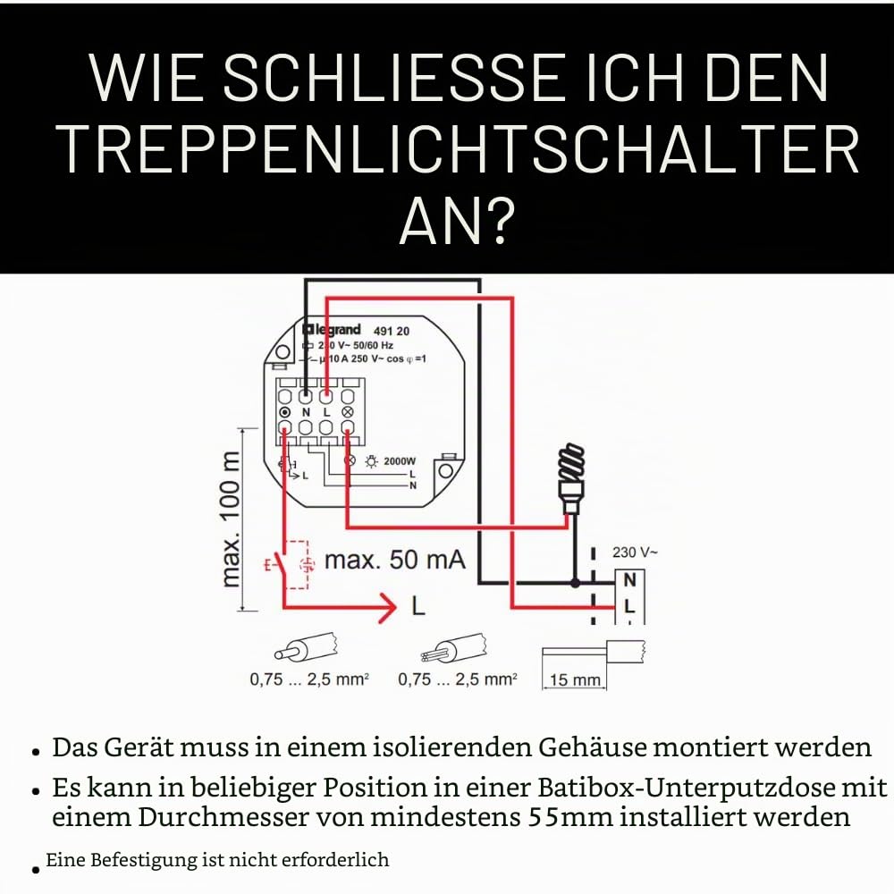 Legrand 049120 Stromstossschalter, einpolig, akzeptiert, 50 mA, 10 AX, 230 V, 50 Hz bis 60 Hz