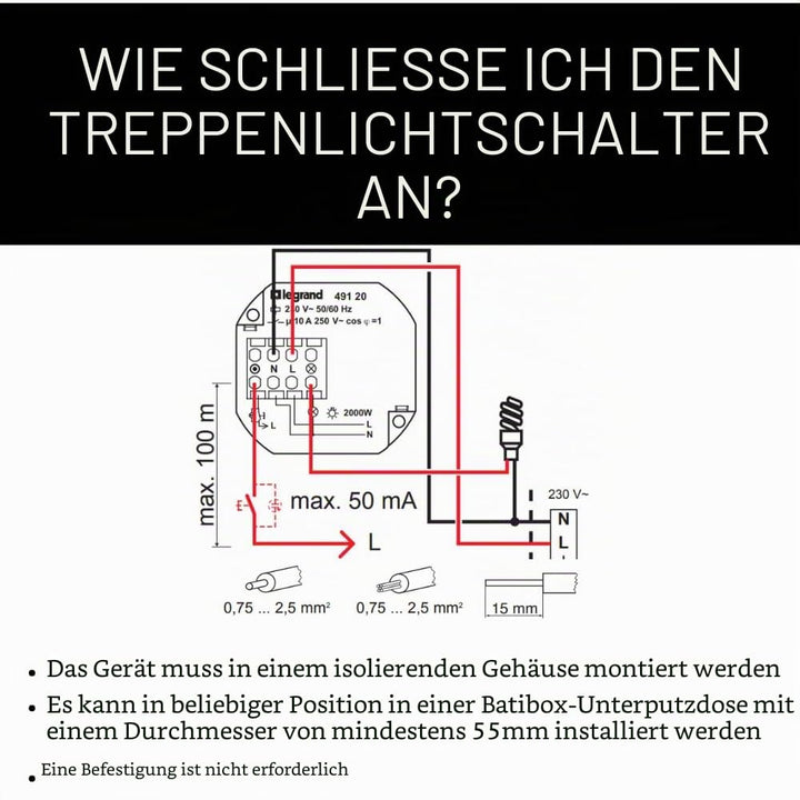Legrand 049120 Stromstossschalter, einpolig, akzeptiert, 50 mA, 10 AX, 230 V, 50 Hz bis 60 Hz