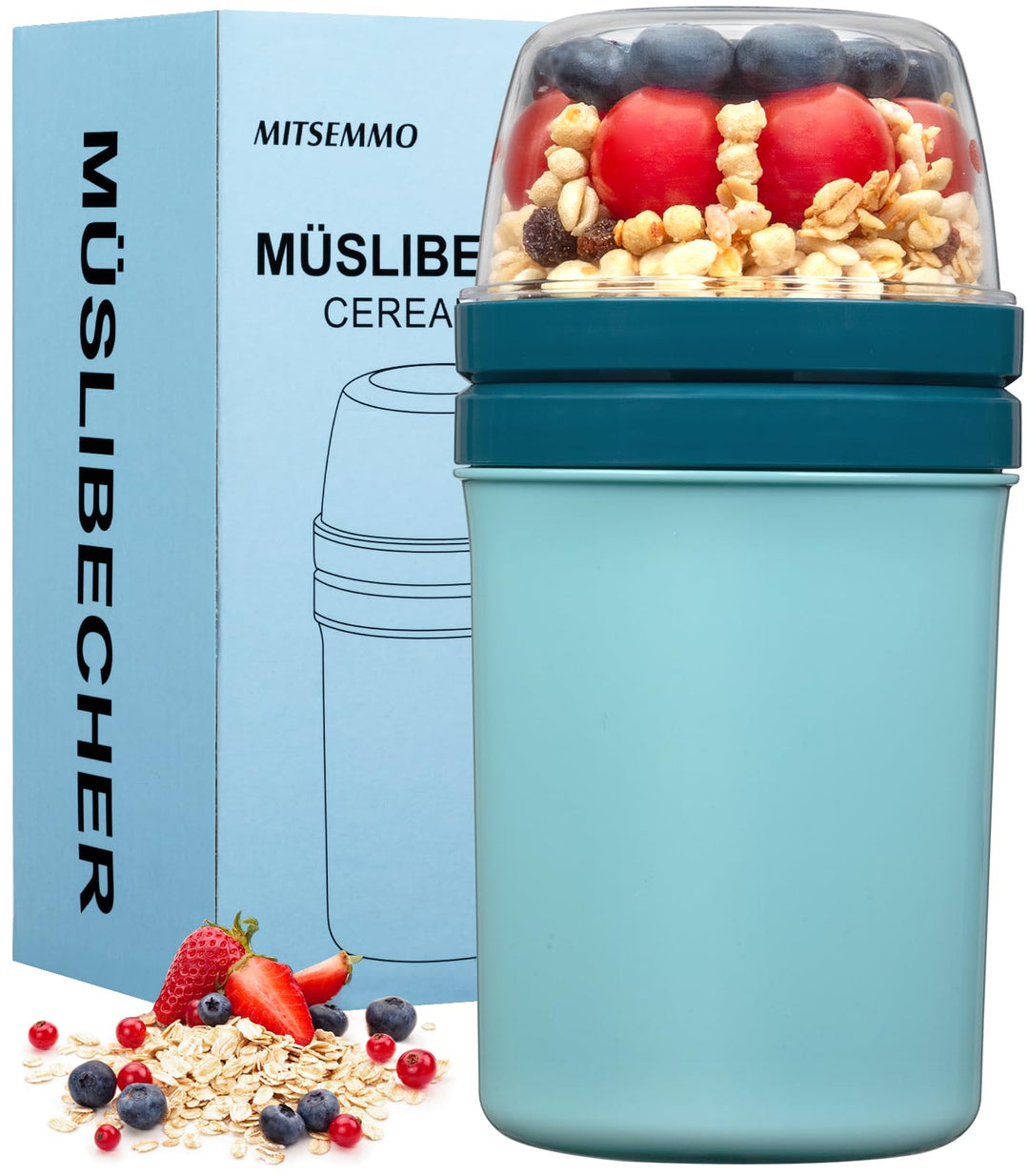 Müslibecher to Go 600ml+270ml,Joghurtbecher to Go Kinder mit Löffel,Müsli Cup to Go Becher,Cornflake