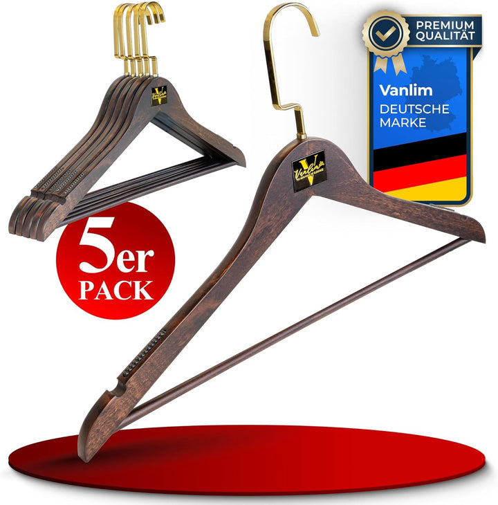 Vanlim Premium Kleiderbügel aus Lotusholz – Extra Stabil, Platzsparend & rutschfest – Elegante Holz-