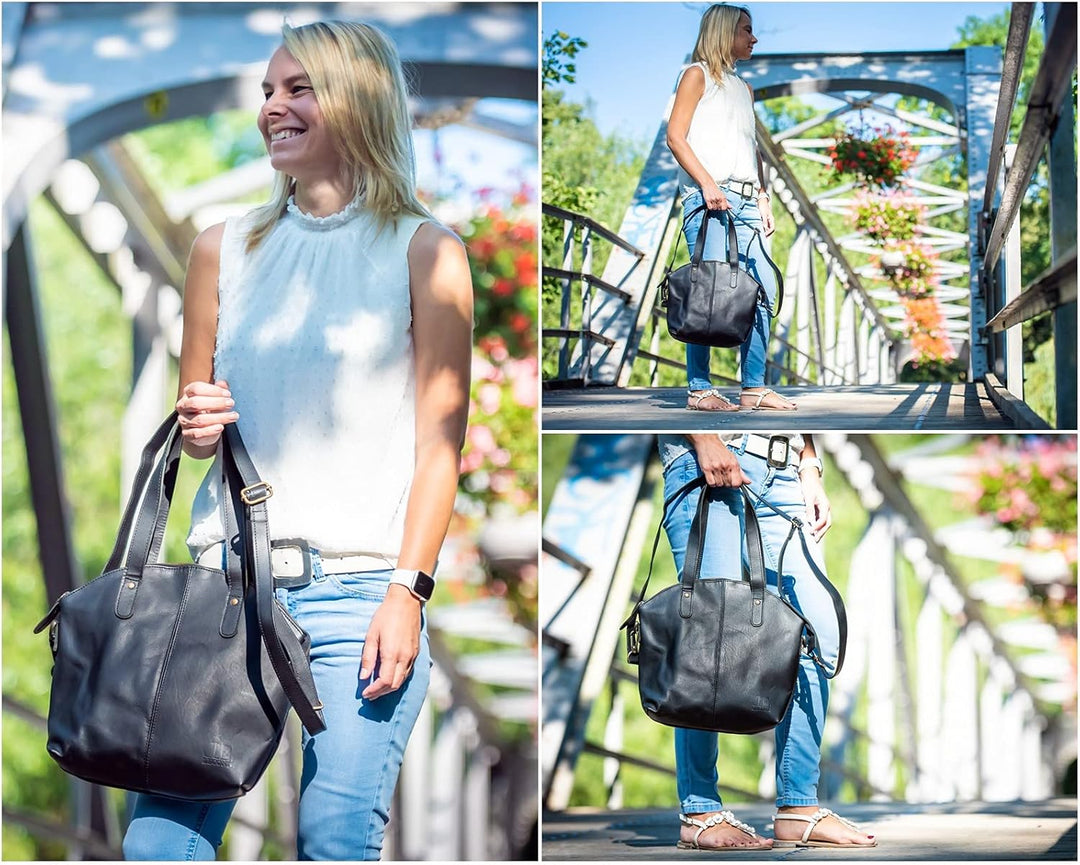 LECONI Shopper Schultertasche Damen Handtasche Ledertasche Natur Henkeltasche aus Leder Damentasche