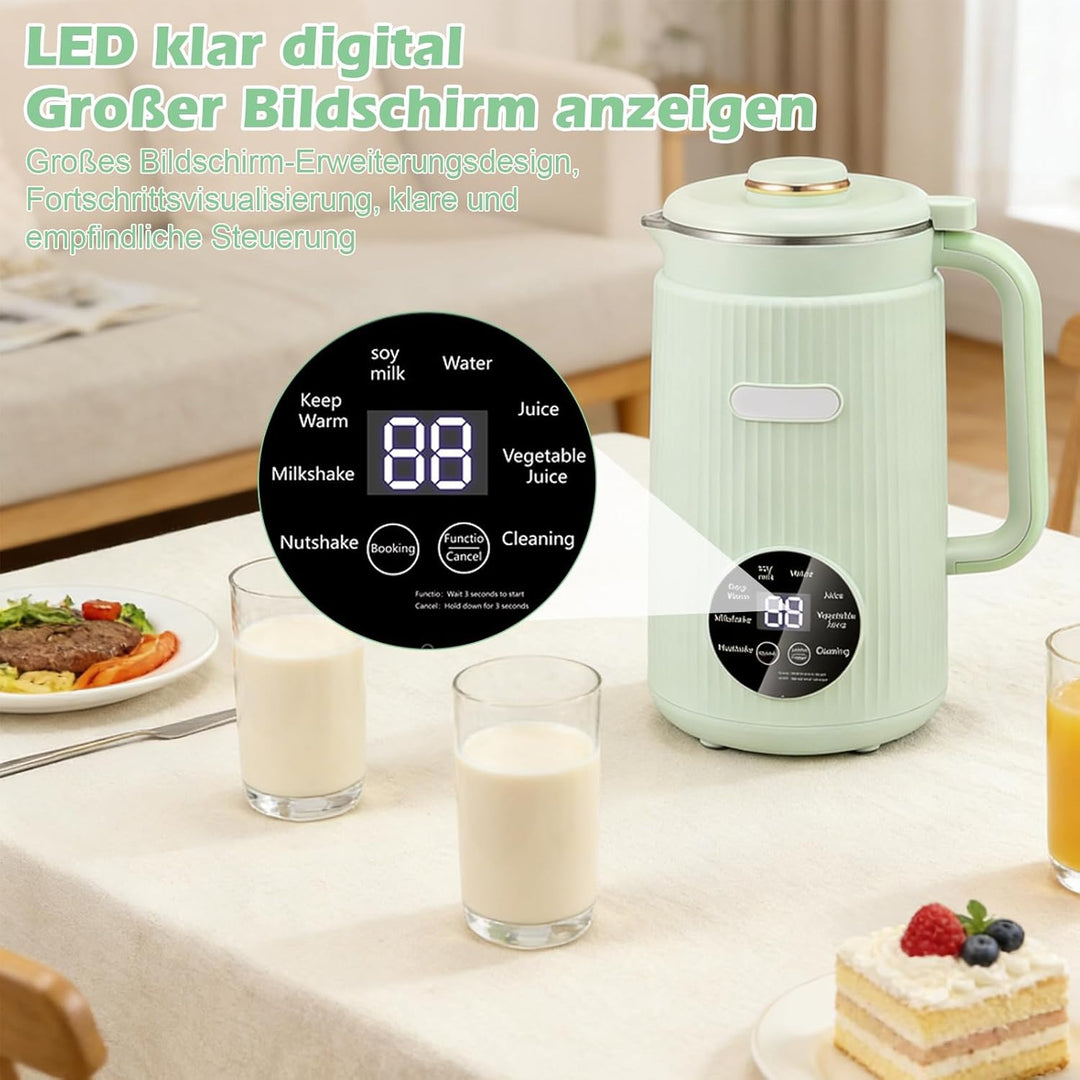 1200ml Sojamilch Maschine,Nussmilchmaschine 8-in-1, Automatische Mandelmilchmaschine mit 12 Klingen