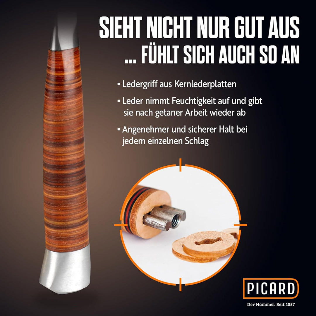 PICARD Ganzstahl-Latthammer lang | Zimmermannshammer mit magnetischem Nagelhalter | Hammer mit Ganzs