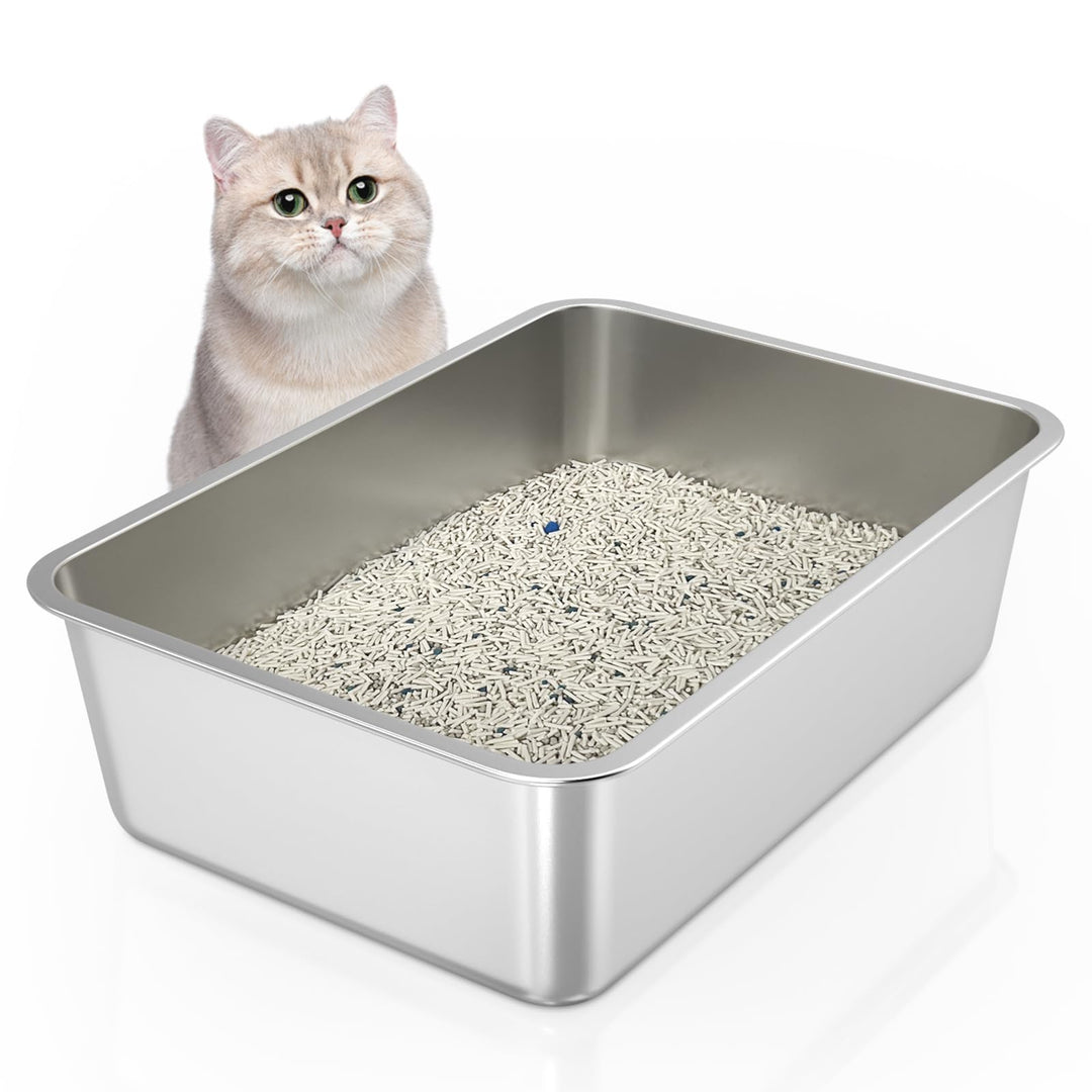 WENBOKMIN Katzenklo Edelstahl, Grosse Katzentoilette,50x35x15cm | Edelstahl Katzenklo– robust und la