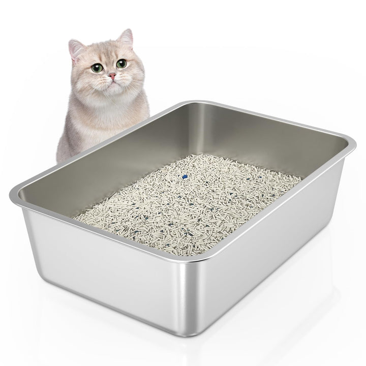 WENBOKMIN Katzenklo Edelstahl, Grosse Katzentoilette,50x35x15cm | Edelstahl Katzenklo– robust und la