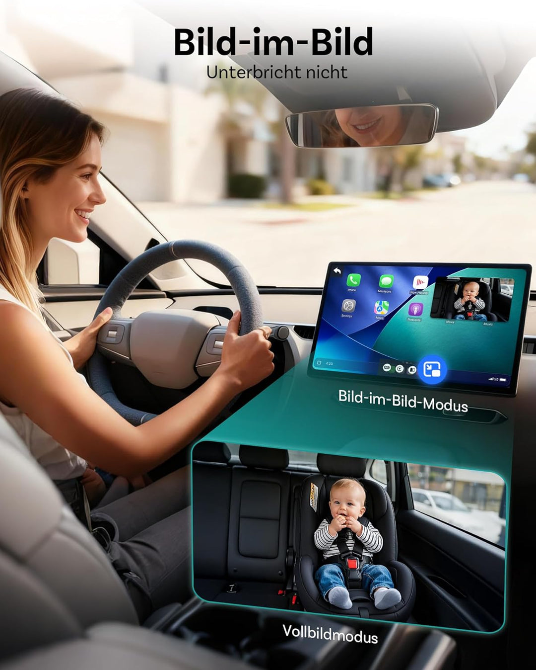 Ottocast Cabin Care CarPlay Adapter 2026, Ottocast Mini 1080P Rücksitz Kamera, USB-A Plug & Play, Nu