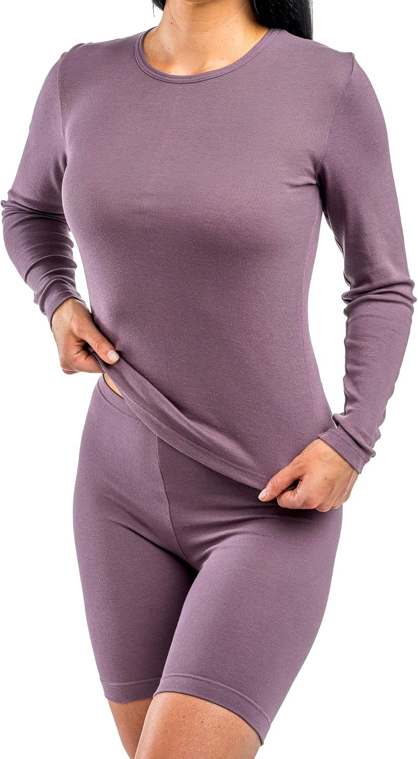 HERMKO 17830 2 Stück Damen Langarm Unterhemd, Shirt aus Baumwolle/Modal XS Pflaume, XS Pflaume