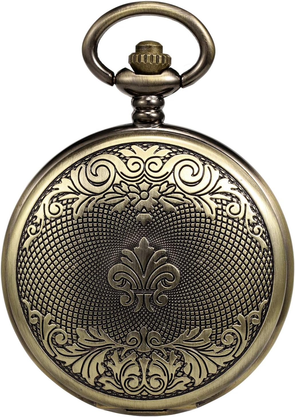 TREEWETO Unisex Taschenuhr mit Kette Analog Handaufzug Doppelscharnier Adler Skelett Römische Ziffer