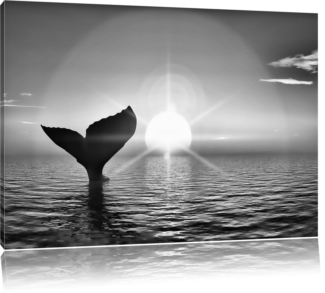 Pixxprint Walflosse im Sonnenuntergang / 100x70cm Leinwandbild bespannt auf Holzrahmen/Wandbild Kuns