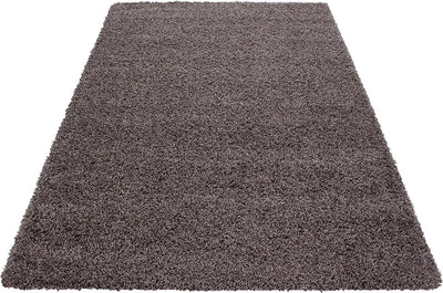 HomebyHome Teppich Wohnzimmer Shaggy 50 mm Florhöhe Taupe 120 cm Rund - Hochflor Teppich Schlafzimme