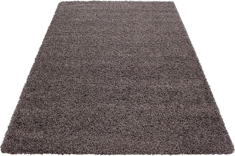 HomebyHome Teppich Wohnzimmer Shaggy 50 mm Florhöhe Taupe 120 cm Rund - Hochflor Teppich Schlafzimme