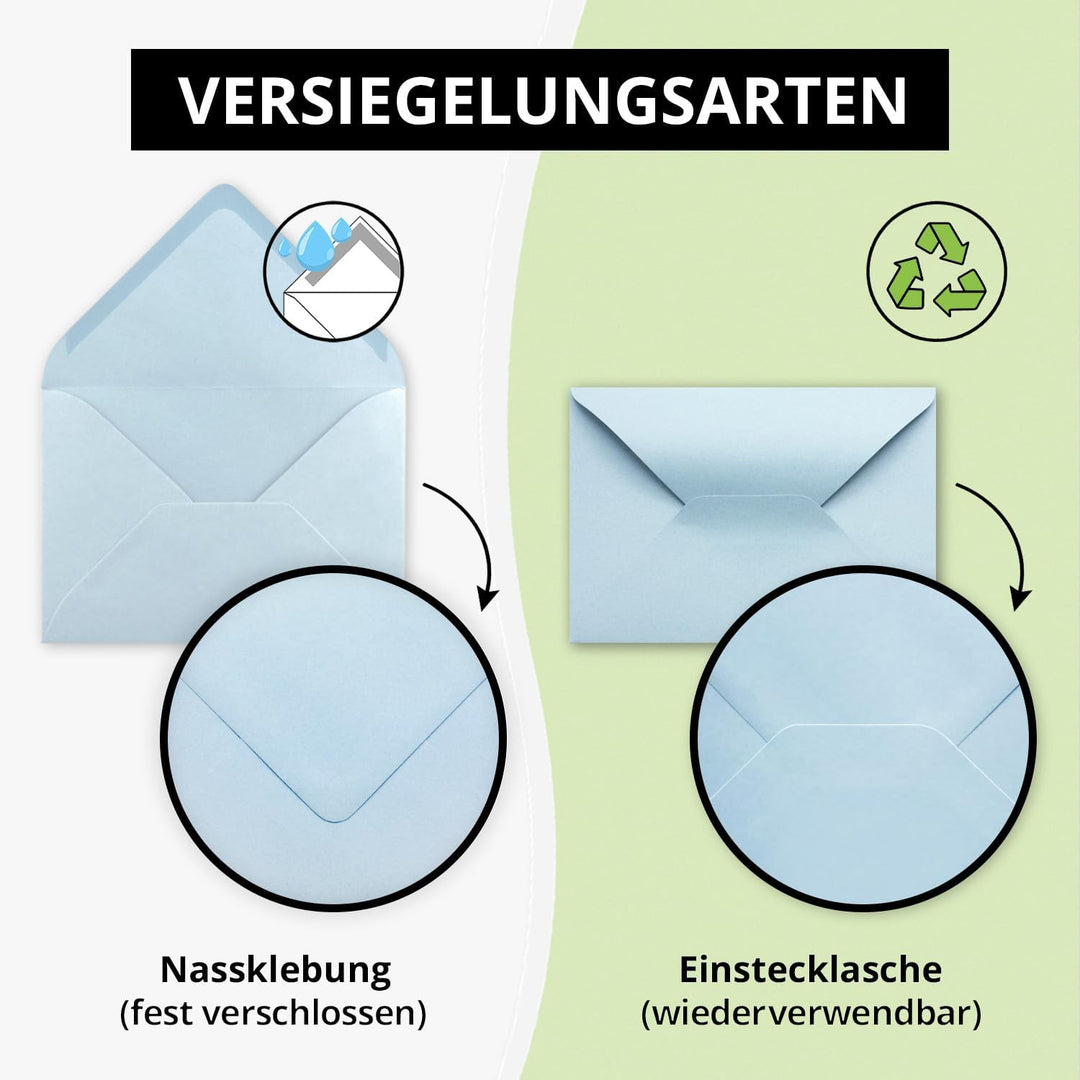200 Brief-Umschläge - Hell-Blau - DIN C6-114 x 162 mm - Kuverts mit Nassklebung ohne Fenster für Gru