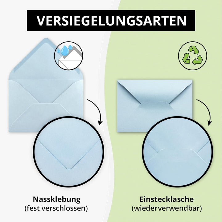 200 Brief-Umschläge - Hell-Blau - DIN C6-114 x 162 mm - Kuverts mit Nassklebung ohne Fenster für Gru