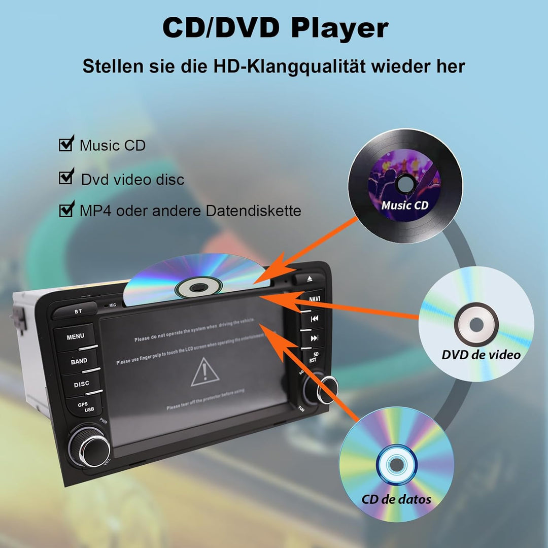 NVGOTEV Android 13 Autoradio für Audi A3 S3 RS3 2003-2012, 7 Zoll Radio mit GPS Navi DAB+ FM RDS 4G