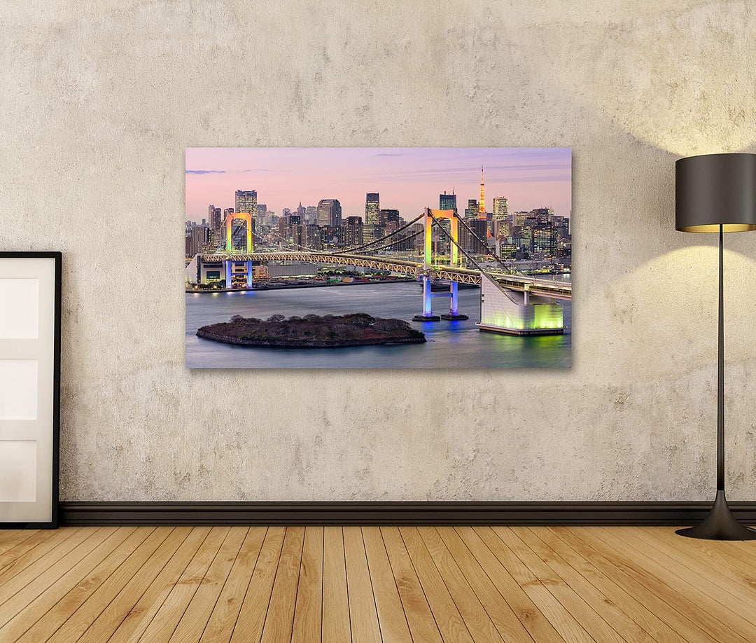 islandburner Bild auf Leinwand Tokyo Bay Skyline Japan Regenbogenbrücke Turm Bilder Wandbilder Poste