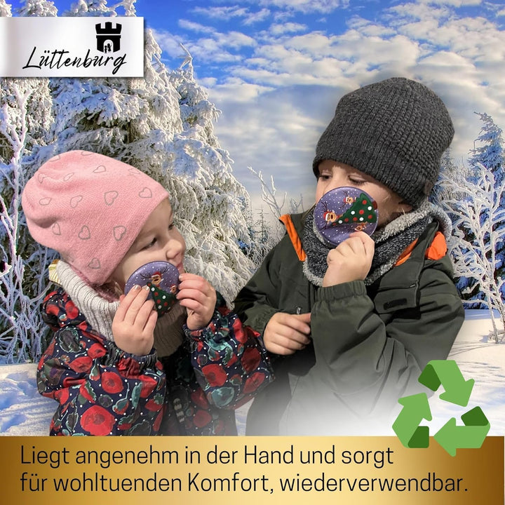 Lüttenburg Taschenwärmer für Kinder Rentier Rudolph - Wiederverwendbare Handwärmer rund Geschenk für